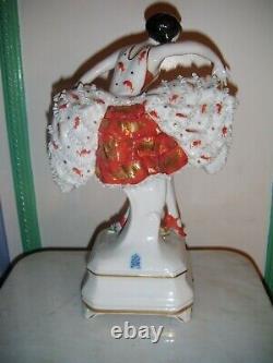 Art Deco Dancer Porcelain Lace Figurine (MUSICAL BOX) Volkstedt MINT COND