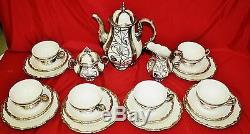 Art Deco Deusch, Hertel and Jacob Sterling Overlay German Porcelain 21 PcTea Set