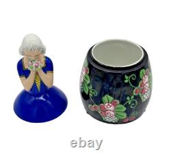 Art Deco E Molineau Porcelain Vanity Jar Floral Dress Lady 8 High France