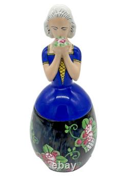 Art Deco E Molineau Porcelain Vanity Jar Floral Dress Lady 8 High France