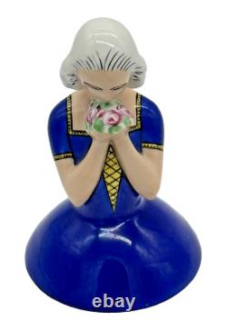 Art Deco E Molineau Porcelain Vanity Jar Floral Dress Lady 8 High France
