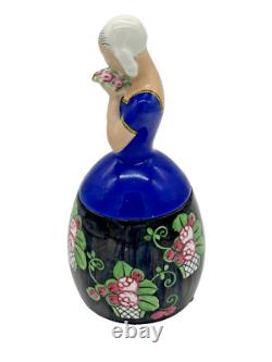 Art Deco E Molineau Porcelain Vanity Jar Floral Dress Lady 8 High France