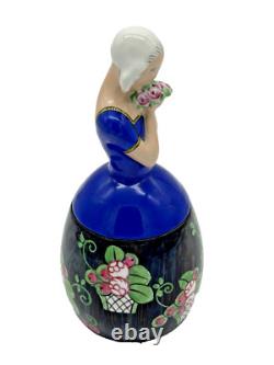 Art Deco E Molineau Porcelain Vanity Jar Floral Dress Lady 8 High France