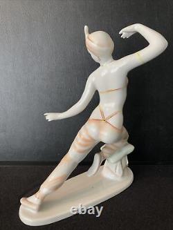 Art Deco Erotic Dancer Porcelain Figurine Hollohaza Hungary 1920's VTG