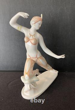 Art Deco Erotic Dancer Porcelain Figurine Hollohaza Hungary 1920's VTG
