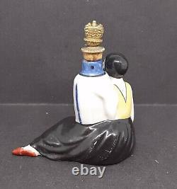 Art Deco Figural Crown Top Scent Bottle Deco Lady holding vase with birds