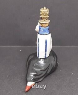 Art Deco Figural Crown Top Scent Bottle Deco Lady holding vase with birds