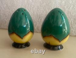Art Deco Flapper Lady Egg-Shaped Salt & Pepper Shakers Antique Porcelain Japan