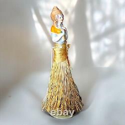 Art Deco Flapper Porcelain Half Doll Broom Clothes Brush Vanity Box Antique