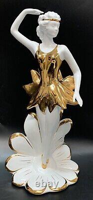 Art Deco Flower Woman Porcelain 24 karat Gold Plating Oro Zecchino, Italy