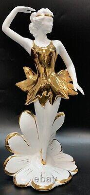 Art Deco Flower Woman Porcelain 24 karat Gold Plating Oro Zecchino, Italy