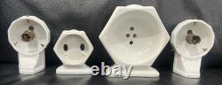 Art Deco France Porcelain Bathroom Set Soap Toothbrush & 2 Wall Light Fixtures