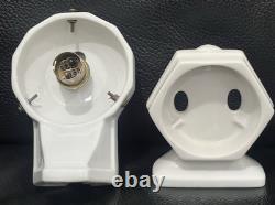 Art Deco France Porcelain Bathroom Set Soap Toothbrush & 2 Wall Light Fixtures