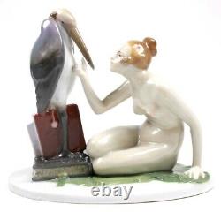 Art Deco Fraureuth Kunstabstellung Porcelain Nude and Stork Figure Circa 1925