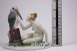 Art Deco Fraureuth Kunstabstellung Porcelain Nude and Stork Figure Circa 1925