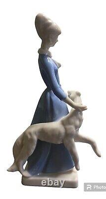 Art Deco German Carl Scheidig Porcelain Woman and Borzoi Dog Figurine