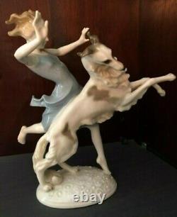 Art Deco German Porcelain Girl Running With Borzoi Dog By Hutschenreuther Selb