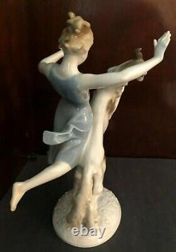 Art Deco German Porcelain Girl Running With Borzoi Dog By Hutschenreuther Selb