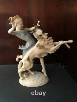 Art Deco German Porcelain Girl Running With Borzoi Dog By Hutschenreuther Selb