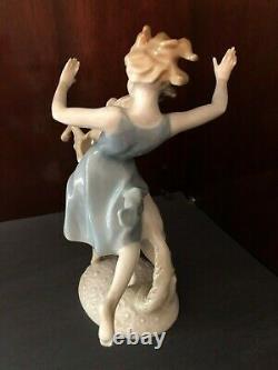 Art Deco German Porcelain Girl Running With Borzoi Dog By Hutschenreuther Selb