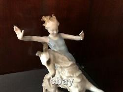 Art Deco German Porcelain Girl Running With Borzoi Dog By Hutschenreuther Selb