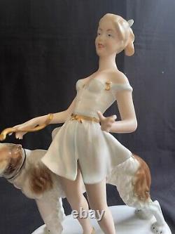 Art Deco Gerold Porzellan Bavaria Lady With BORZOI DOG 1930's Figurine