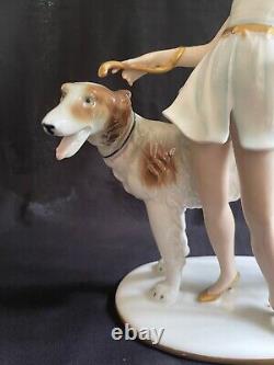 Art Deco Gerold Porzellan Bavaria Lady With BORZOI DOG 1930's Figurine