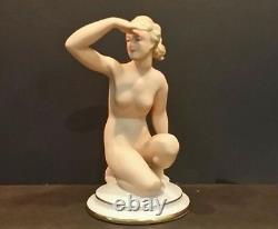 Art Deco Gerold Porzellan Bavaria Nude Lady Girl Kneeling Figurine 1940