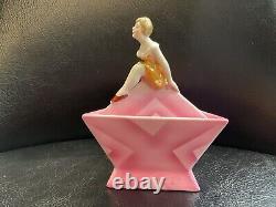 Art Deco Half Doll Covered Dresser Jar Powder Box Bavaria Pink Lady