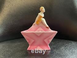 Art Deco Half Doll Covered Dresser Jar Powder Box Bavaria Pink Lady