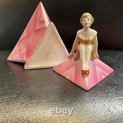 Art Deco Half Doll Covered Dresser Jar Powder Box Bavaria Pink Lady