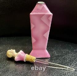 Art Deco Half Doll Perfume Bottle Porcelain Bavaria Pink Lady Long Glass Dauber