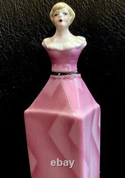 Art Deco Half Doll Perfume Bottle Porcelain Bavaria Pink Lady Long Glass Dauber