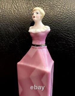 Art Deco Half Doll Perfume Bottle Porcelain Bavaria Pink Lady Long Glass Dauber