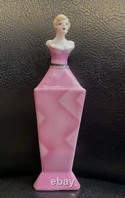 Art Deco Half Doll Perfume Bottle Porcelain Bavaria Pink Lady Long Glass Dauber