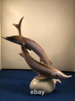 Art Deco Hollóháza Fischskulptur Figure Of Two Fishes-Porcelain, Hungary MARKED