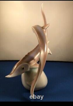 Art Deco Hollóháza Fischskulptur Figure Of Two Fishes-Porcelain, Hungary MARKED