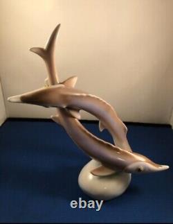 Art Deco Hollóháza Fischskulptur Figure Of Two Fishes-Porcelain, Hungary MARKED