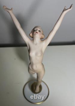 Art Deco Hutschenreuther Sun Child Nude Lady On Gold Ball Figurine by Tutter