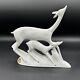 Art Deco Italian Ceramic Deer With Fawn Sculpture White And Gold, Firenze