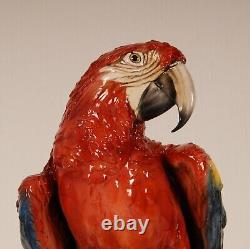 Art Deco Italian Majolica Parrot Ceramic Animal Figurine Macaw bird sculpture
