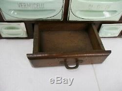 Art Deco Kitchen Spice Herbs Rack Cabinet Porcelain Wood Exquisite Leaded Glass