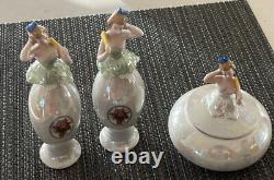 Art Deco Ladies Dresser Bavarian Porcelain Vanity Set 2 Perfumes + Powder Jar