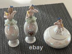 Art Deco Ladies Dresser Bavarian Porcelain Vanity Set 2 Perfumes + Powder Jar