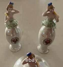 Art Deco Ladies Dresser Bavarian Porcelain Vanity Set 2 Perfumes + Powder Jar