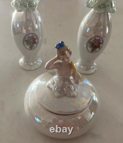Art Deco Ladies Dresser Bavarian Porcelain Vanity Set 2 Perfumes + Powder Jar