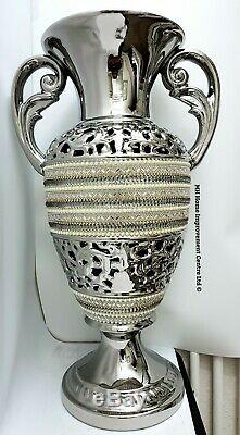 Art Deco Large Italian Style Beaded Silver Decorative Jug Vase 64cm Sparkly