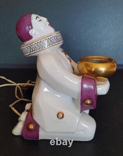 Art Deco Magenta and White Porcelain Pierrot Perfume Lamp by Aladin