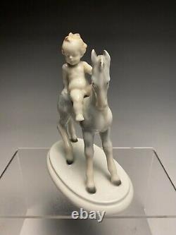 Art Deco Metzler & Ortloff German Porcelain Figurine Of Cherub On A Donkey