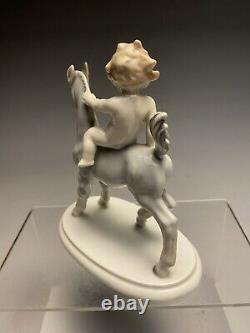 Art Deco Metzler & Ortloff German Porcelain Figurine Of Cherub On A Donkey